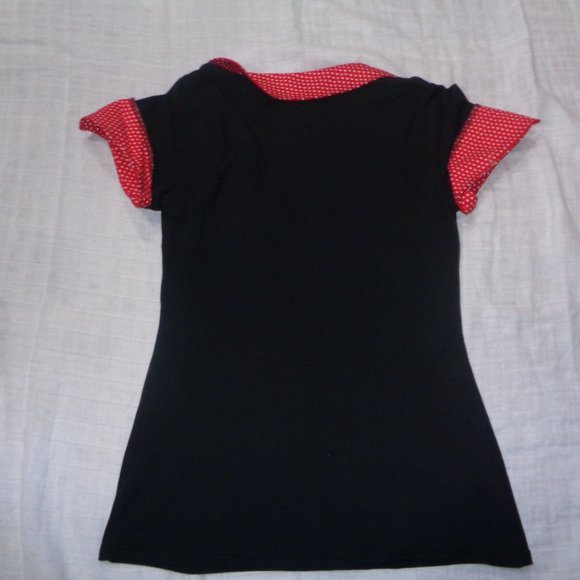 Pinky Pinups Polka Dot Collar and Trim Short Sleeve Red and White Top Size Large - Picture 2 of 3